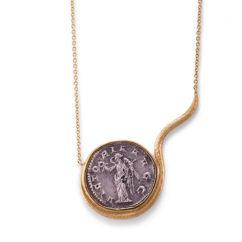 14k Yellow Gold Roman Coin Pendant Necklace, 18